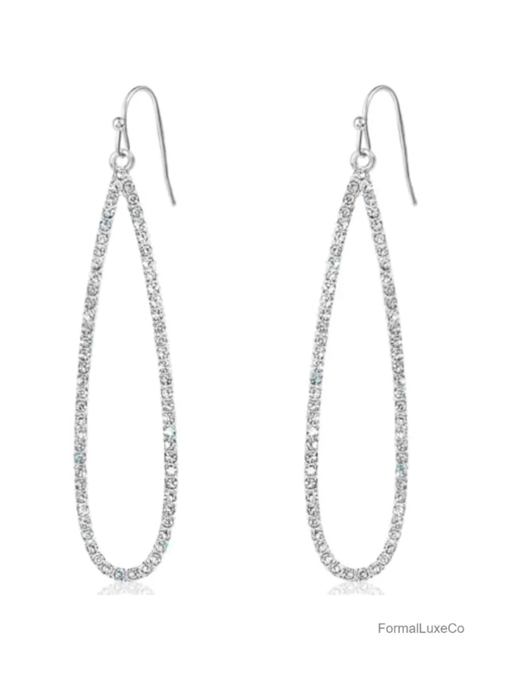 Simulated Diamond Teardrop Dangle Earrings for Women - Long Dangling CZ, Silver